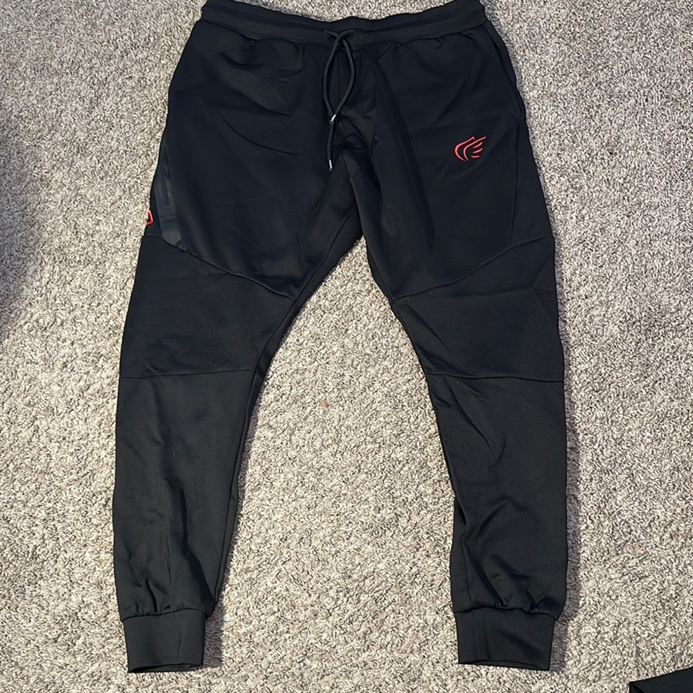 In Jesus' Name I Play Joggers Size Large Black With Red Embroidered With Pocket